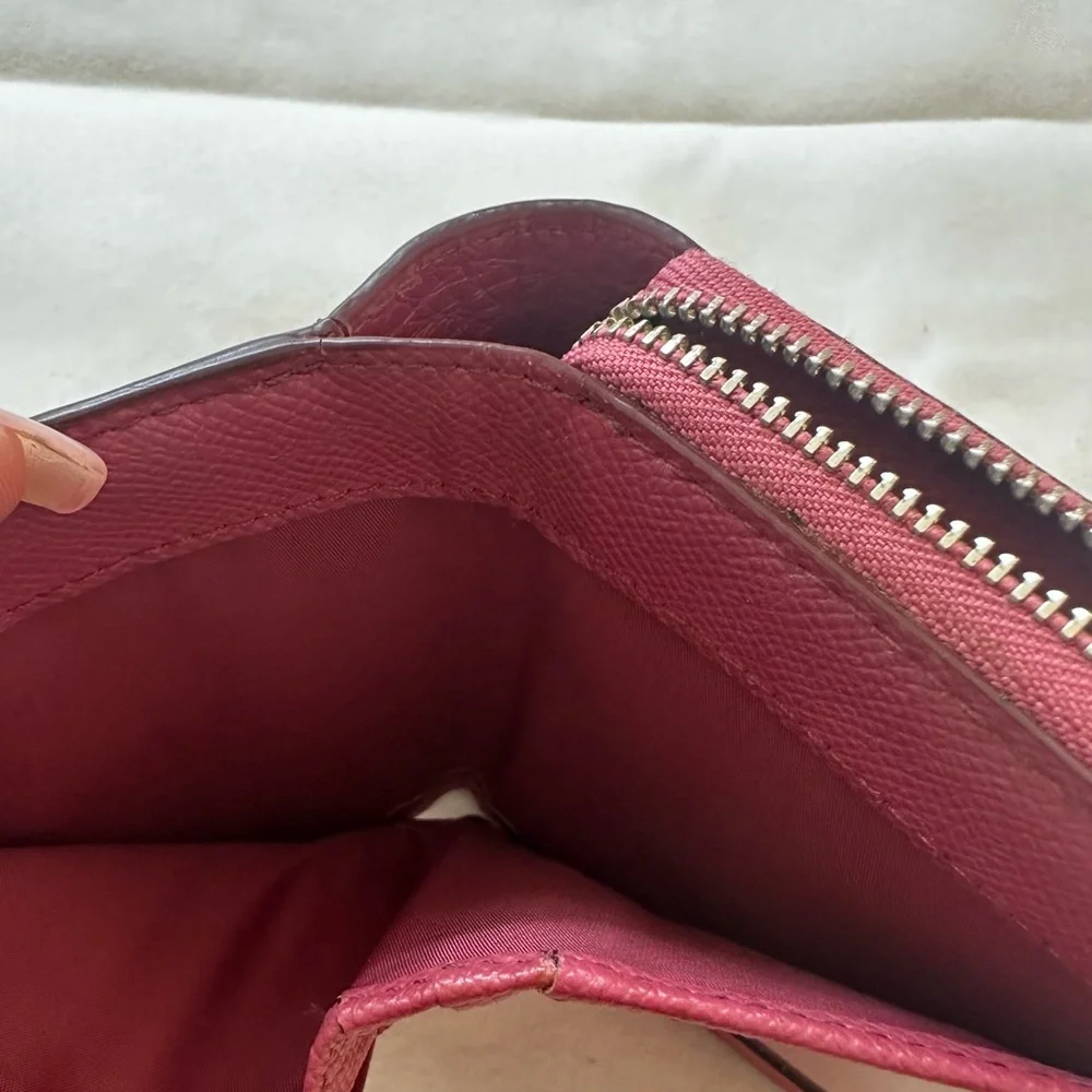 Coach Signature Embossed Pebble Leather Medium Zip Around Wallet in Sunset Red
